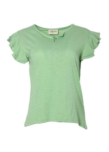 Majica green sa romantičnim volanima na rukavima, 100% ekološki pamuk.