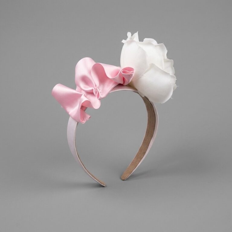 A close-up view of an elegant, handcrafted Rose Hairband featuring a delicate floral design on a neutral background.