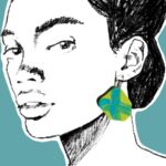 Ručno rađene naušnice Cross od polimerne gline s tirkiznim križem na neon žutoj podlozi.