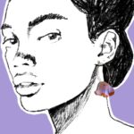 Ručno rađene naušnice Rose na zlatnim kreolama s privjescima od polimerne gline u slojevima ružičaste, lila i terakota boje.