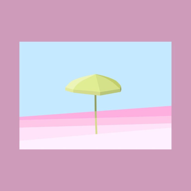 A minimalist Postcard Green Parasol with a serene beach design, created by Histeria concept store.