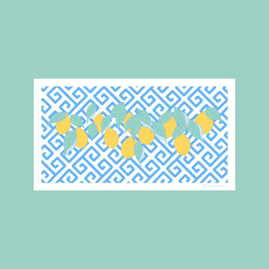 print-lemons-greece-histeria-concept-store.jpg The elegant Print Lemons Greece art print, featuring yellow lemons and a blue Greek key design, created by Histeria concept store.