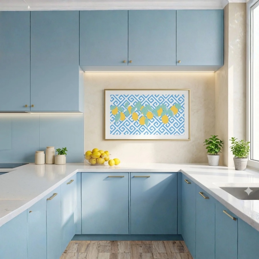 print-lemons-greece-histeria-concept-store.jpg The elegant Print Lemons Greece art print, featuring yellow lemons and a blue Greek key design, created by Histeria concept store.