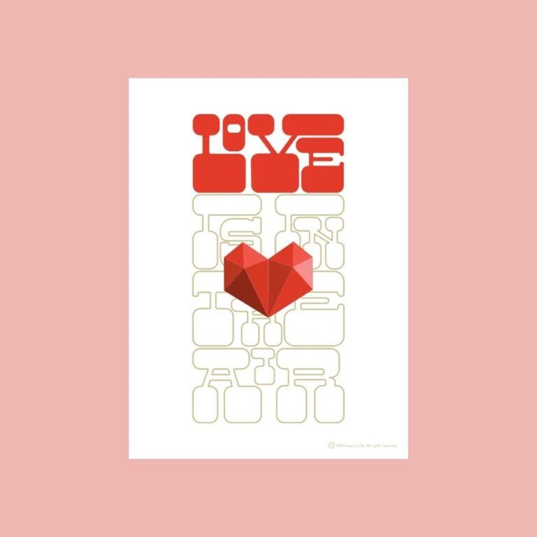 A framed Print Love Is In The Air featuring a geometric red heart, curated by Histeria concept store.