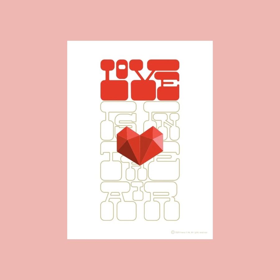 Print-Love-Is-In-The-Air-Histeria-concept-store.jpg A framed Print Love Is In The Air featuring a geometric red heart, curated by Histeria concept store.
