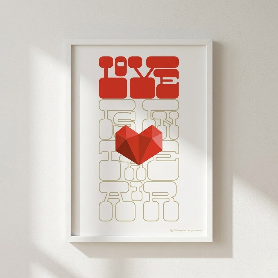 Print-Love-Is-In-The-Air-Histeria-concept-store.jpg A framed Print Love Is In The Air featuring a geometric red heart, curated by Histeria concept store.