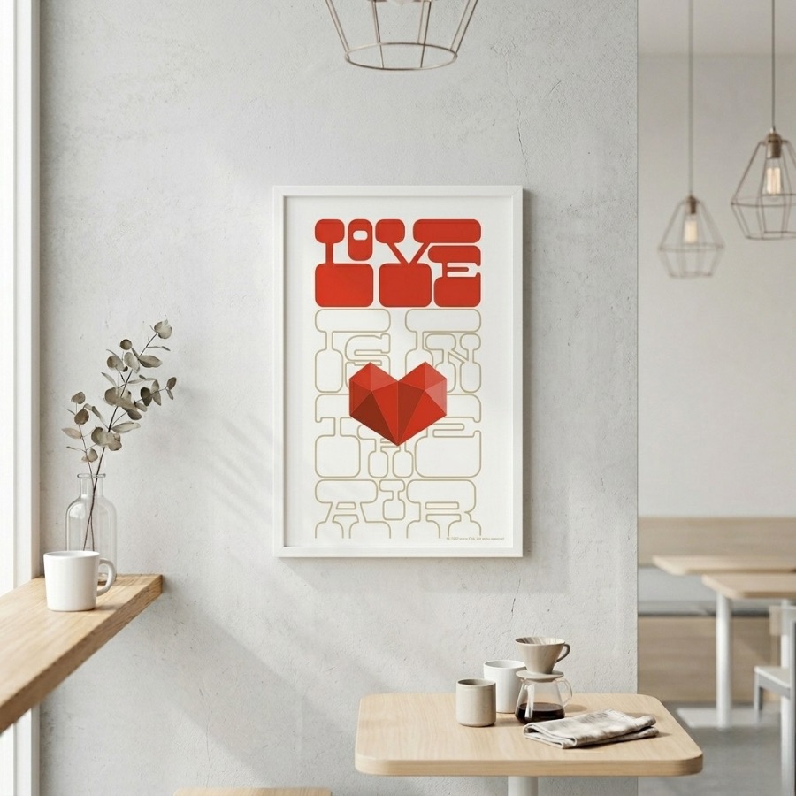 Print-Love-Is-In-The-Air-Histeria-concept-store.jpg A framed Print Love Is In The Air featuring a geometric red heart, curated by Histeria concept store.