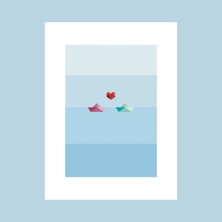 A serene artistic illustration on the Postcard Boats, available at Histeria concept store.