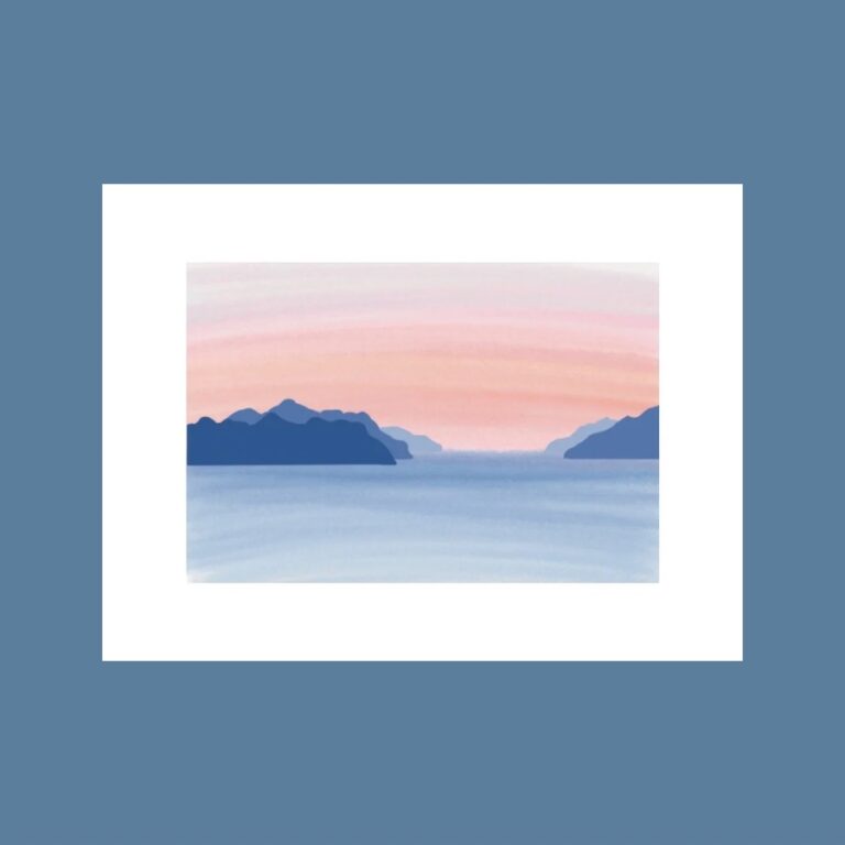 A peaceful watercolor-style illustration on the Postcard Islands, available at Histeria concept store.