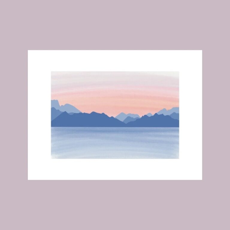 A peaceful watercolor-style illustration on the Postcard Coast, available at Histeria concept store.
